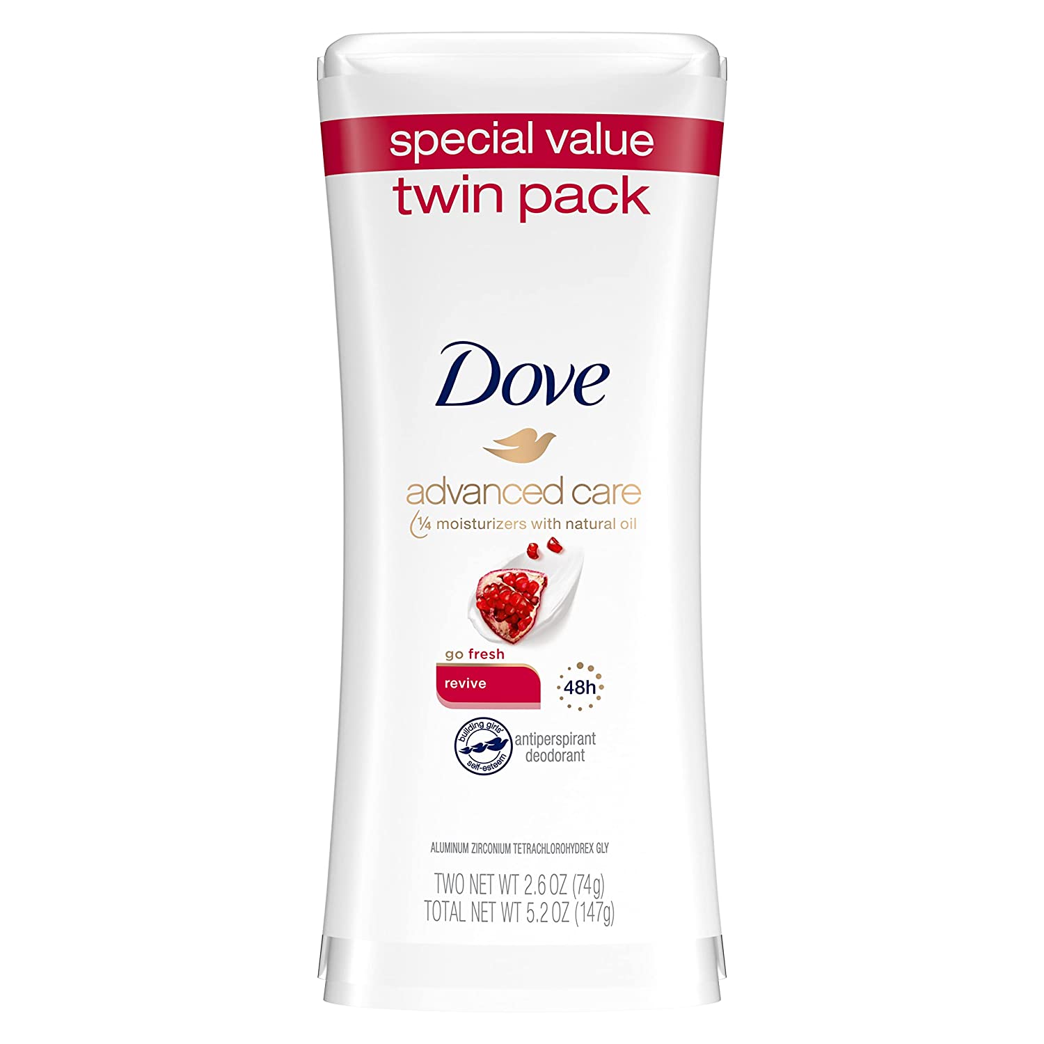 Dove Advanced Care Antiperspirant Deodorant Stick for Women, Revive, for 48 Hour Protection And Soft And Comfortable Underarms, 2.6 oz, 2 Count - Image 1
